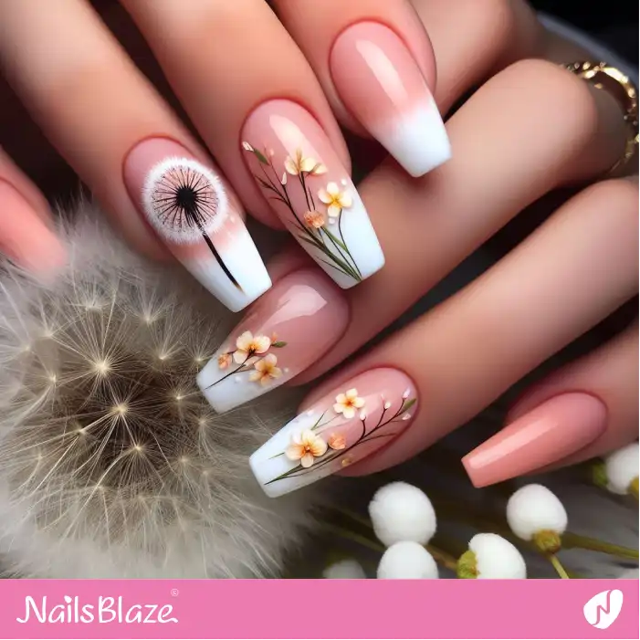 Dandelion Floral Peach Fuzz Nail Art | Color of the Year 2024 - NB1755